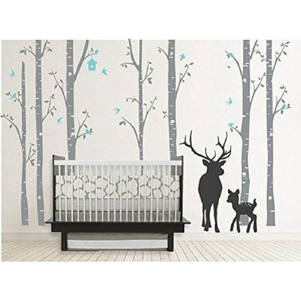 black and white pattern kids wallpaper removable bears and deers in the forest kids room decor || #8 wall murals